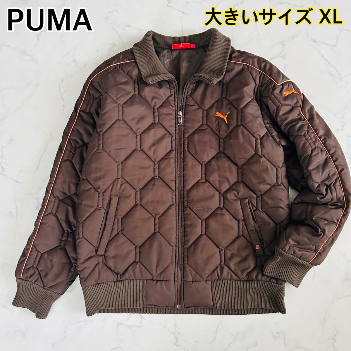【大きいサイズ XL】PUMA プーマ キルティングジャケット ブルゾン 中綿 ジップアップ ハイネック 肉厚 ロゴ刺繍 ブラウン拍卖