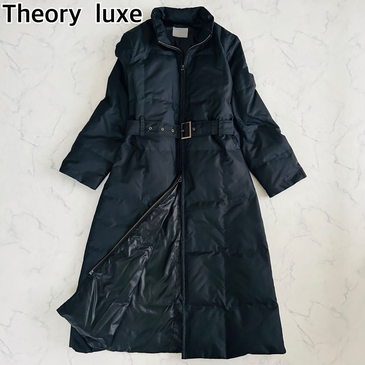 Theory luxe セオリーリュクス ロングダウンコート マキシ丈 ベルト Aライン アウター ジャケット ブラック 黒 M拍卖