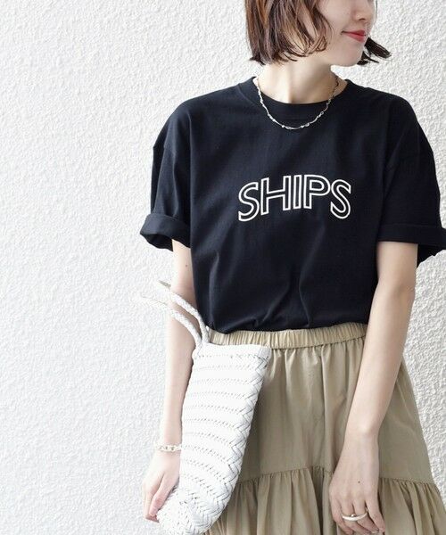 今季 SHIPS ラウンド プリント ロゴ TEE Tシャツ シップス 定番 黒 シップス 半袖シャツ タグ付き新品拍卖
