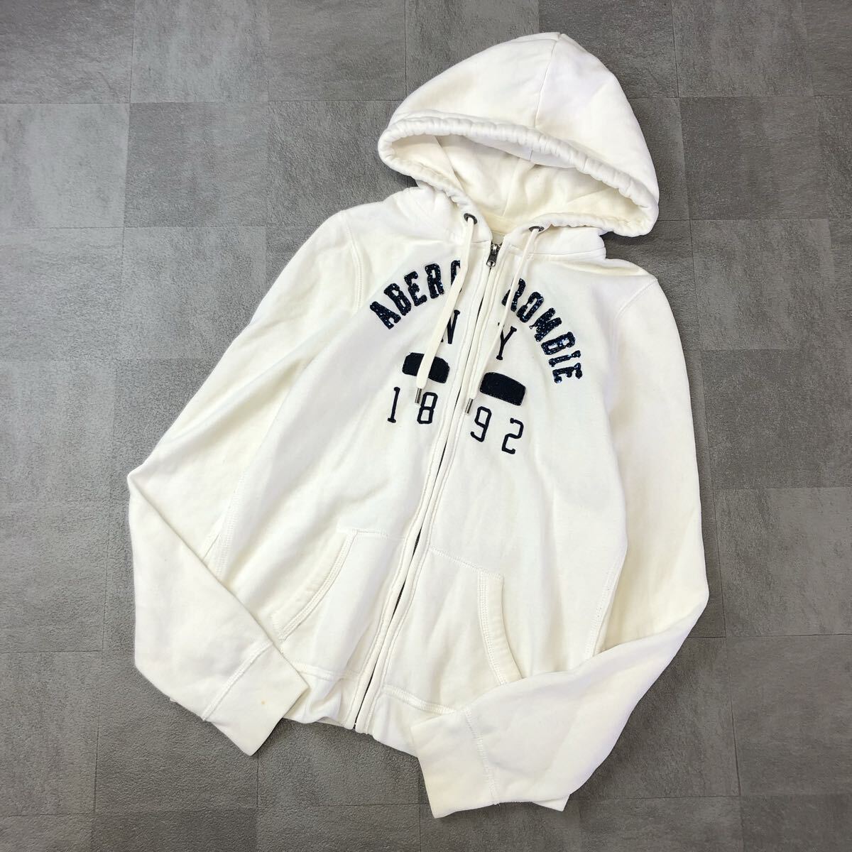Abercrombie& Fitch アバクロ アバクロンビーアンドフィッチ ジップアップ パーカー スウェットパーカー ホワイト レディースM 古着拍卖