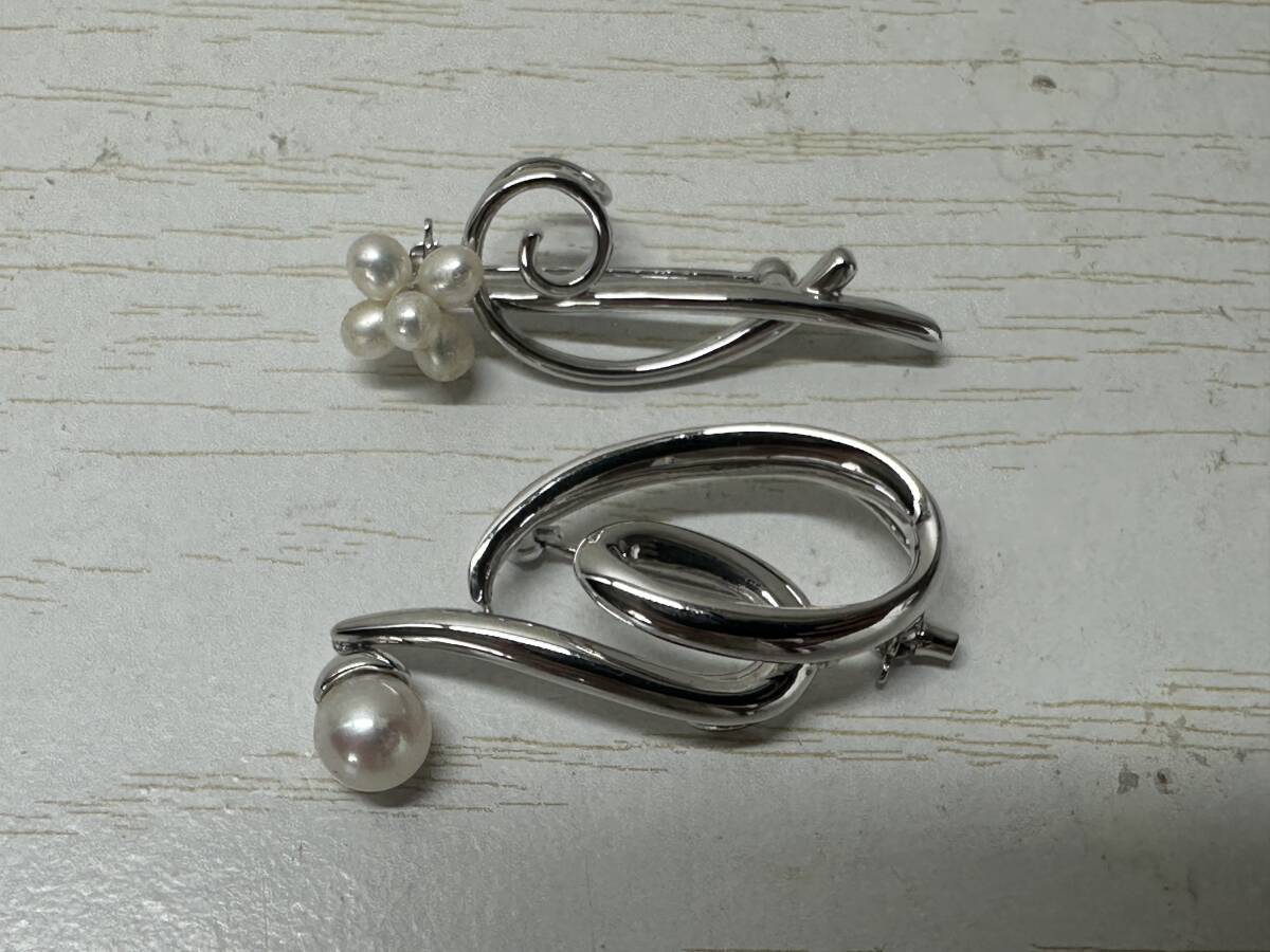 A1001 TASAKI 田崎真珠 Silver シルバー 銀製 真珠付き ブローチ 2点 現状品拍卖