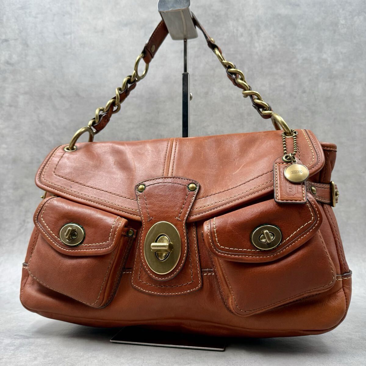 65周年記念モデル■COACH コーチ レガシー ショルダーバッグ ハンドバッグ チェーン レザー シグネチャー ターンロック Y2K ブラウン拍卖