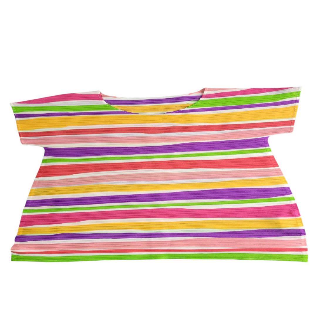 未使用級 プリーツプリーズ ボーダー バウンス 半袖カットソー 横プリーツ イッセイミヤケ PLEATS PLEASE ISSEY MIYAKE 拍卖