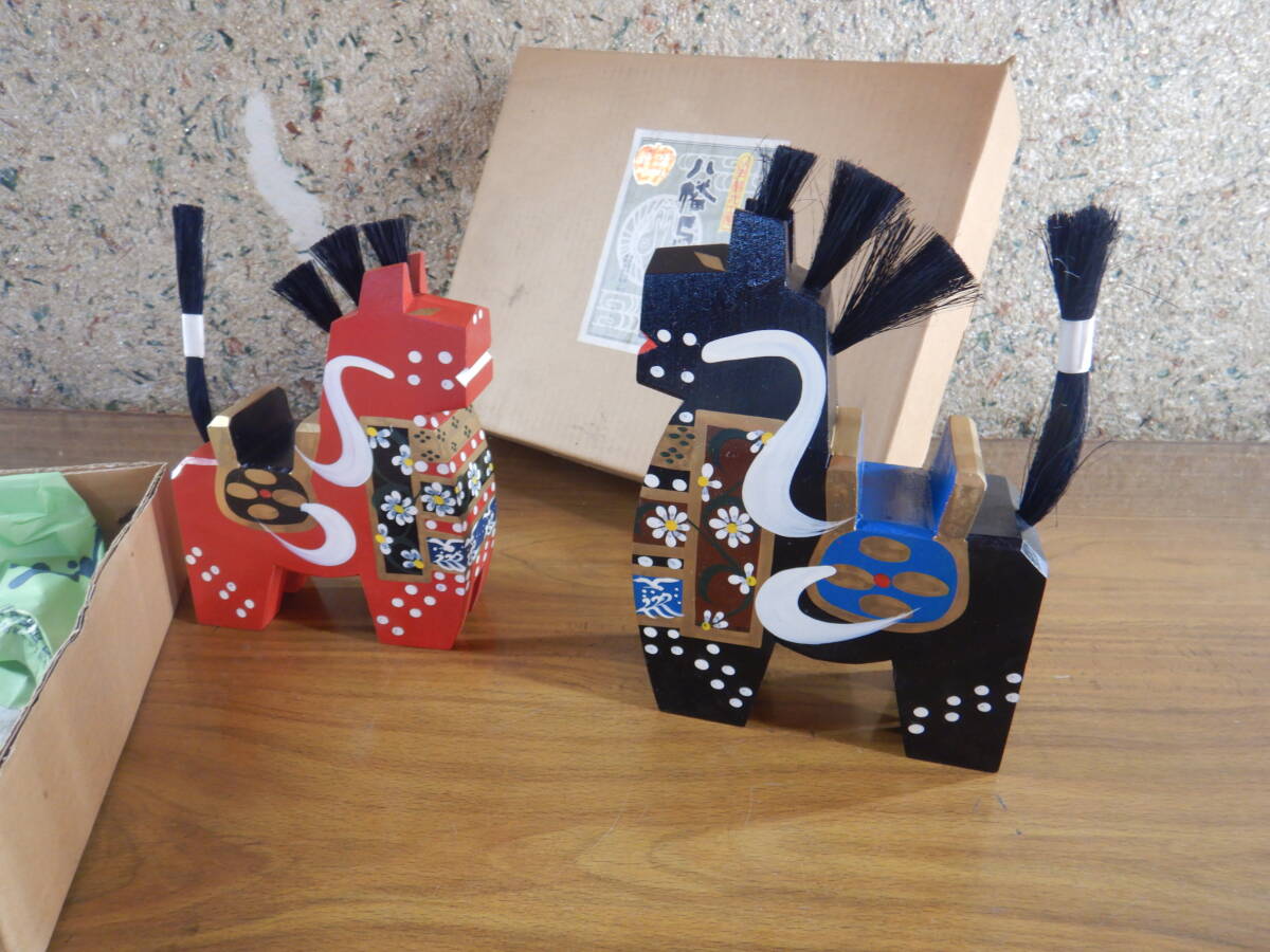 民芸 巨大 八幡馬 青森 南部 一木製 100901 狛犬 ペア 夫婦馬 めおと 16X6H21オス 14X5H18CMメス 雌雄 美品 未使用拍卖