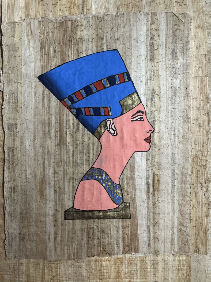 ★保管品 手書き★1980年代前半 エジプト パピルス 絵画 保管状態良好 40年保存 額無し ネフェルティティ王妃拍卖