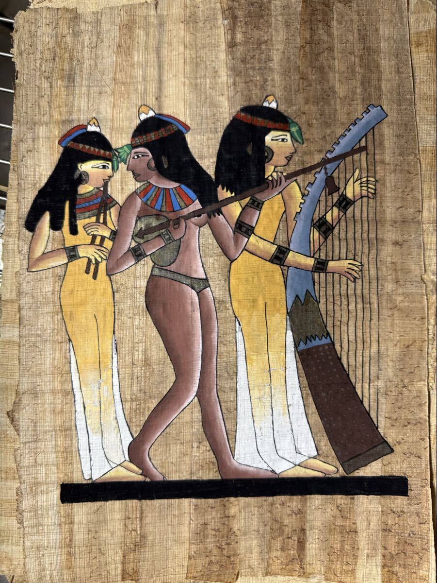 ★保管品 手書き★楽隊 1980年代前半 エジプト パピルス 絵画 保管状態良好 40年保存 額無し拍卖