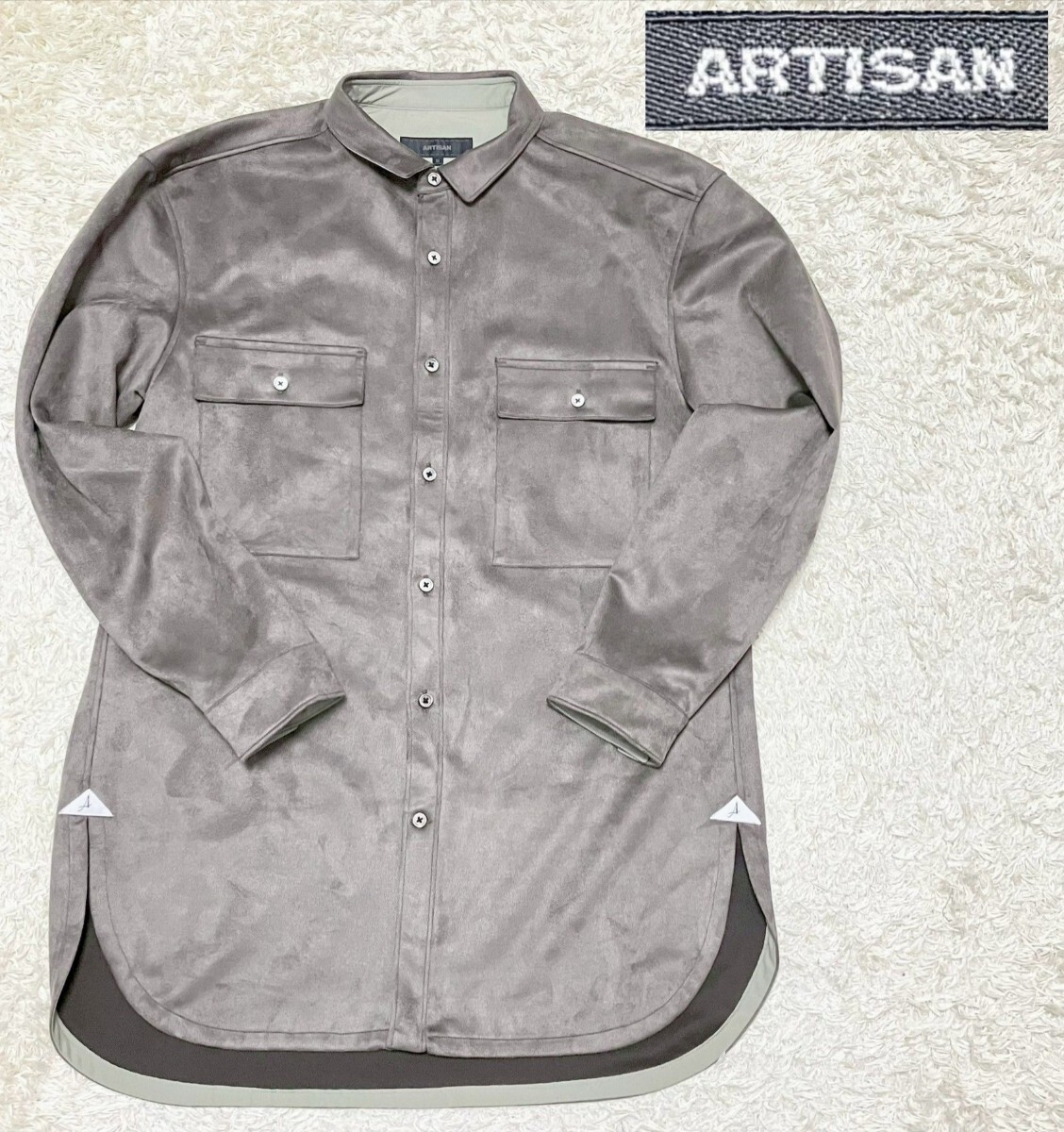 【未使用★ロング丈】Мサイズ ARTISAN ストレッチ 長袖フェイクスウェードシャツ グレー系●アルチザン (10)拍卖