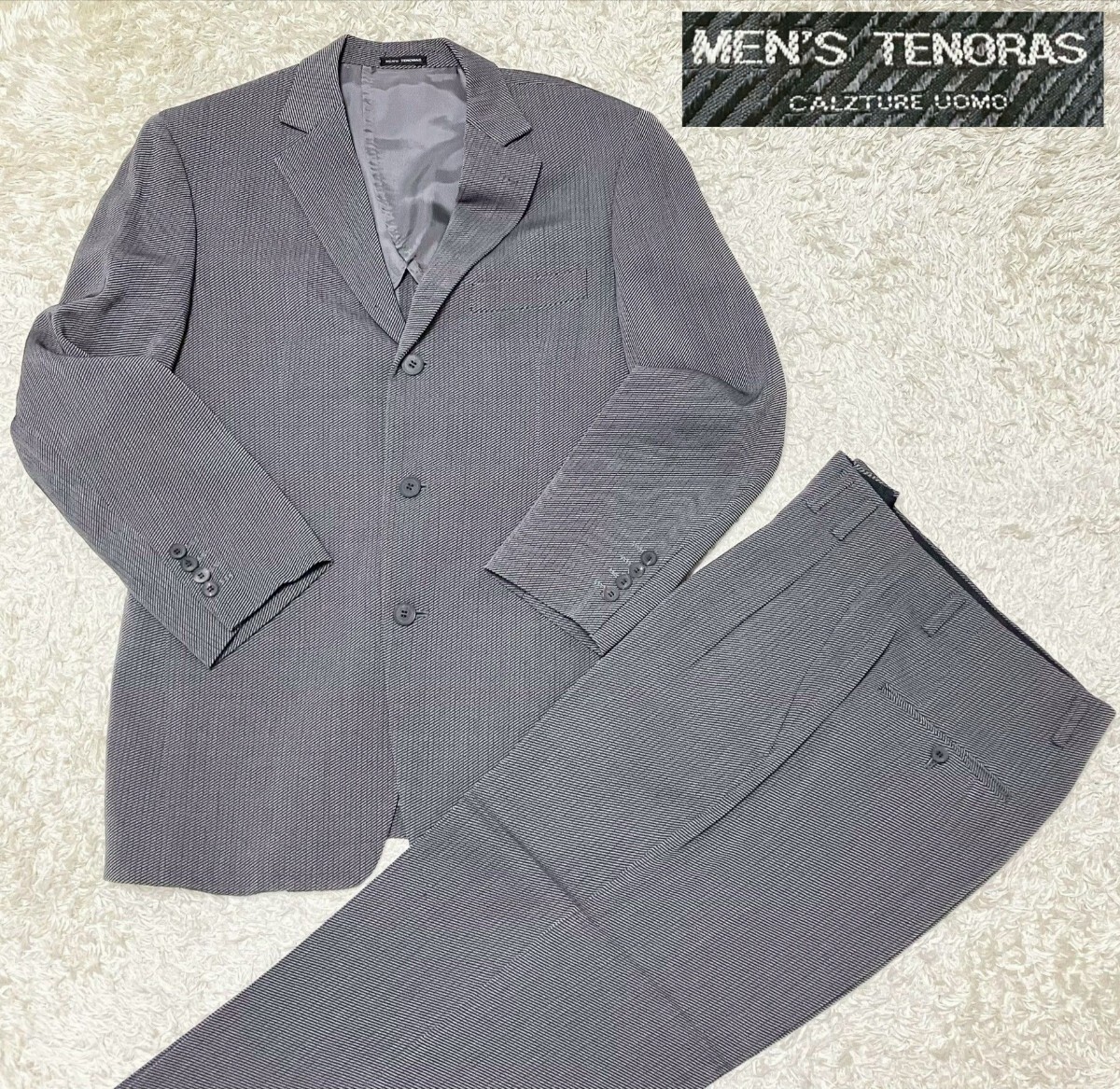 【総柄ジャガード★】Lサイズ MEN'S TENORAS セットアップスーツ 上下セット●グレー☆メンズティノラス (10)拍卖