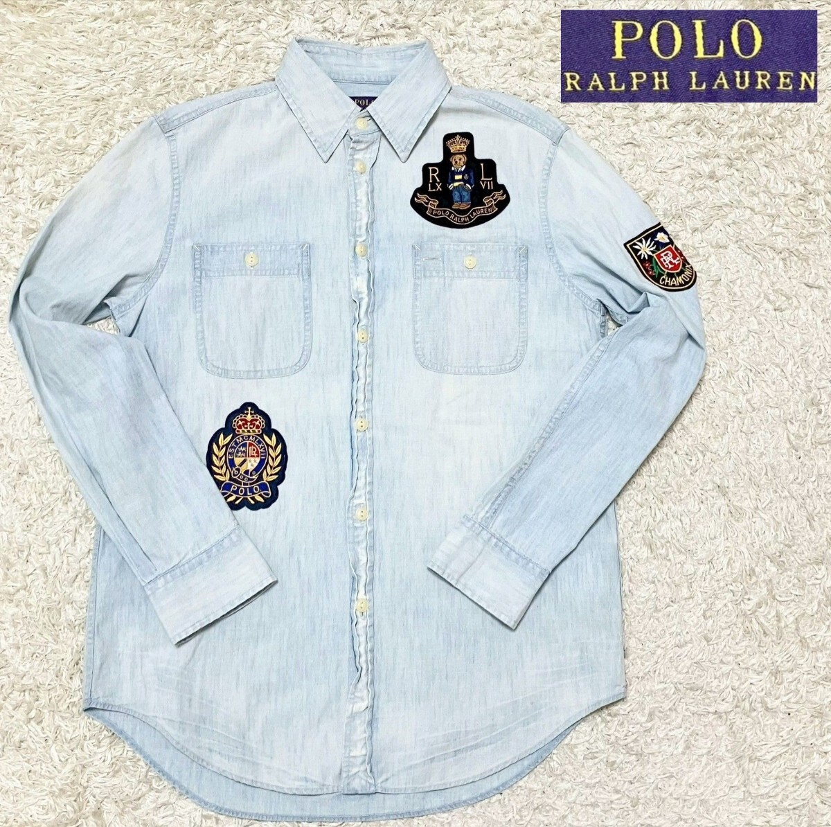 【ポロベアワッペン★】sz:S ポロラルフローレン●長袖デニムシャツ (10)拍卖