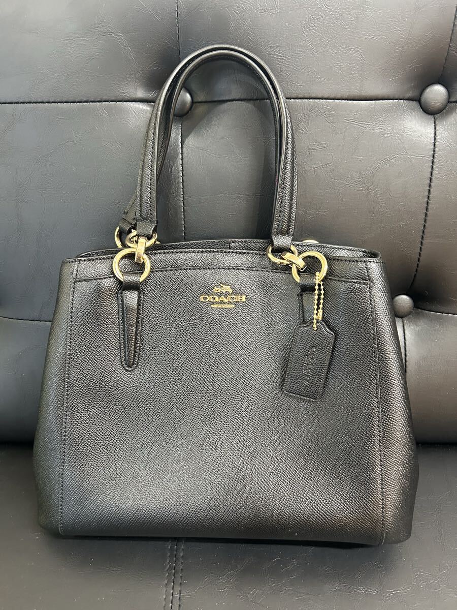 om/松 9e114 COACH コーチ レザー ハンドバッグ ブラック ショルダーバッグ トートバッグ 2WAY 黒 ゴールド金具拍卖
