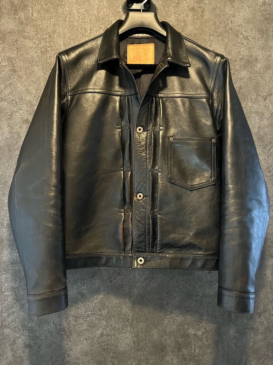 ★JELADO ジェラード 44 LEATHER JKT 44 レザージャケット サイズL ホースハイド 大戦モデル Tバック 茶芯 馬革 ブラック JP94409 2025年製拍卖