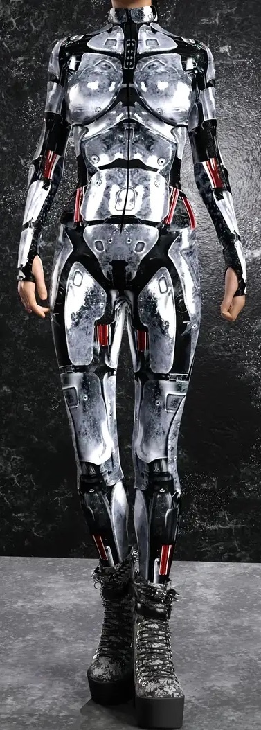レディース 全身ボディスーツ サイバーパンク アーマーデザイン コスプレ シルバー 4Lサイズ(1761)拍卖