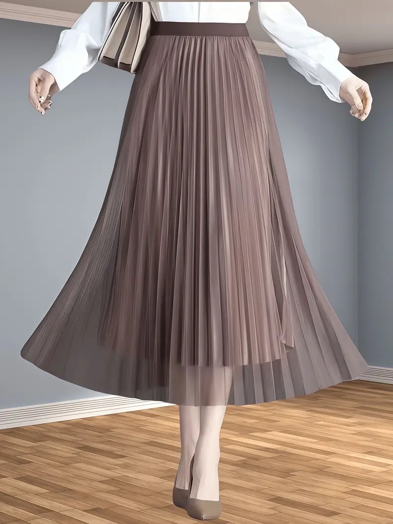 チュールレース プリーツスカート プリンセスAライン ライニング付 コーヒー 3Lサイズ(1440)拍卖