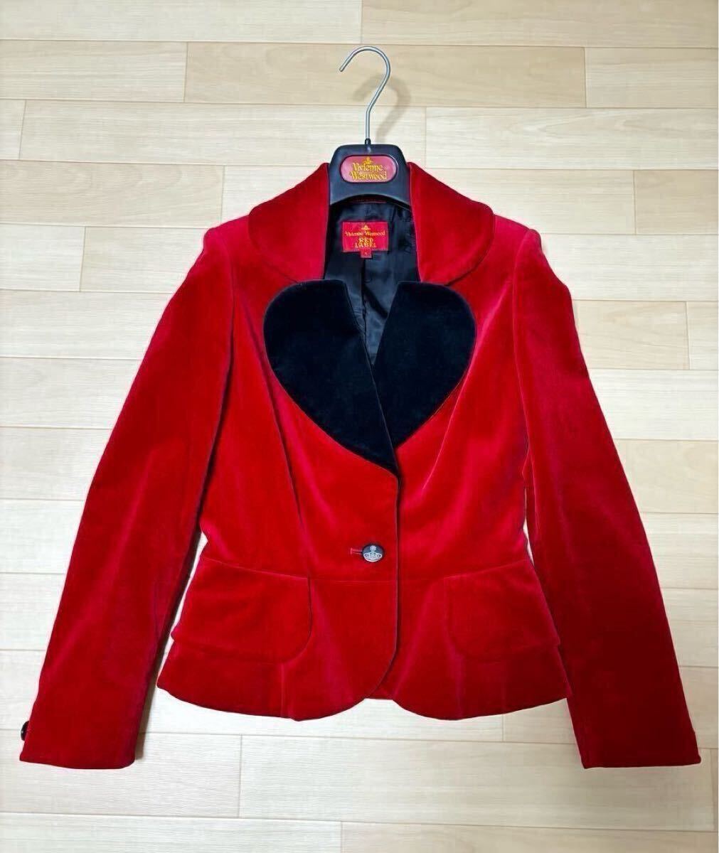 極美品 希少 Vivienne Westwood ヴィヴィアンウエストウッド ラブジャケット RED LABEL ベロア 別珍 赤 Sサイズ NANA テーラードジャケット拍卖