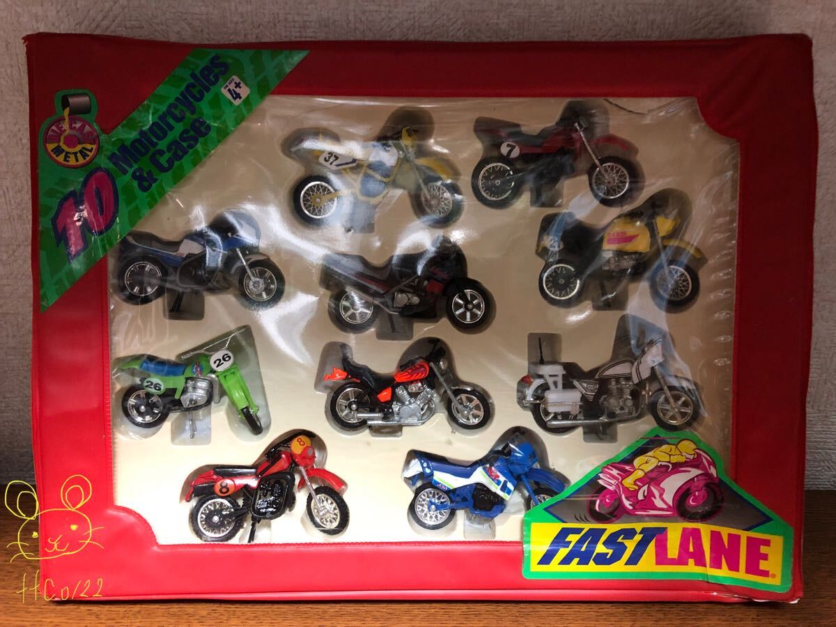 ジャンク品 1995年 当時物 FAST LANE モーターサイクル10台&ケース ケース潰れ,破損有り バイク ミニカー拍卖