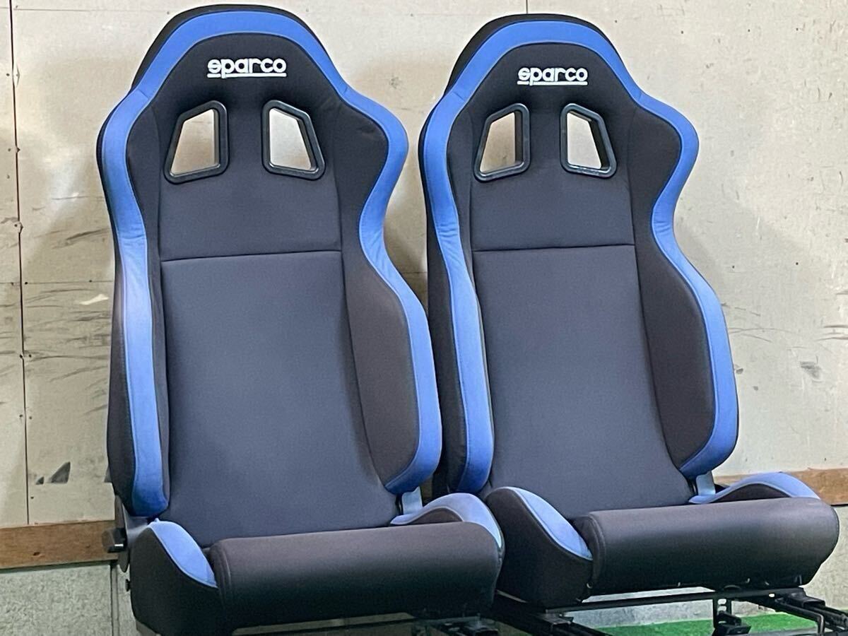 【大人気ブランド!!】スパルコ R100? セミバケットシート 2脚 運転席 助手席 Sparco ブルー ブラック リクライニング 両側レバー 拍卖