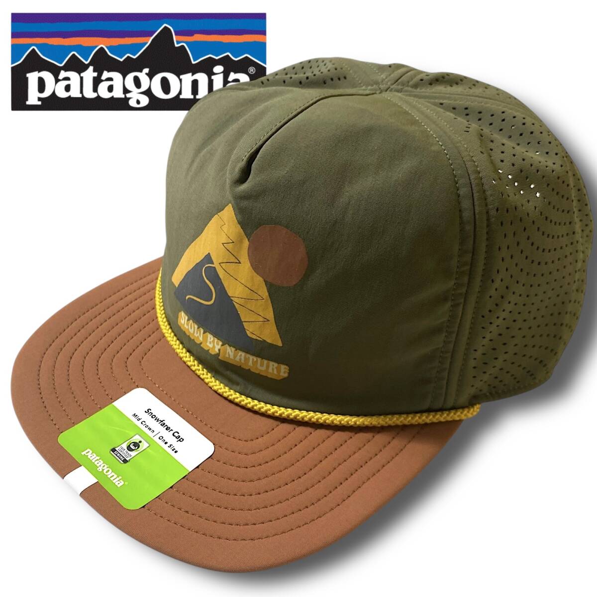 新品 Patagonia パタゴニア スノーフェアラーキャップ SLOW BY NATURE メッシュ 帽子 カーキ × ブラウン系 アウトドア 普段使い P0320拍卖