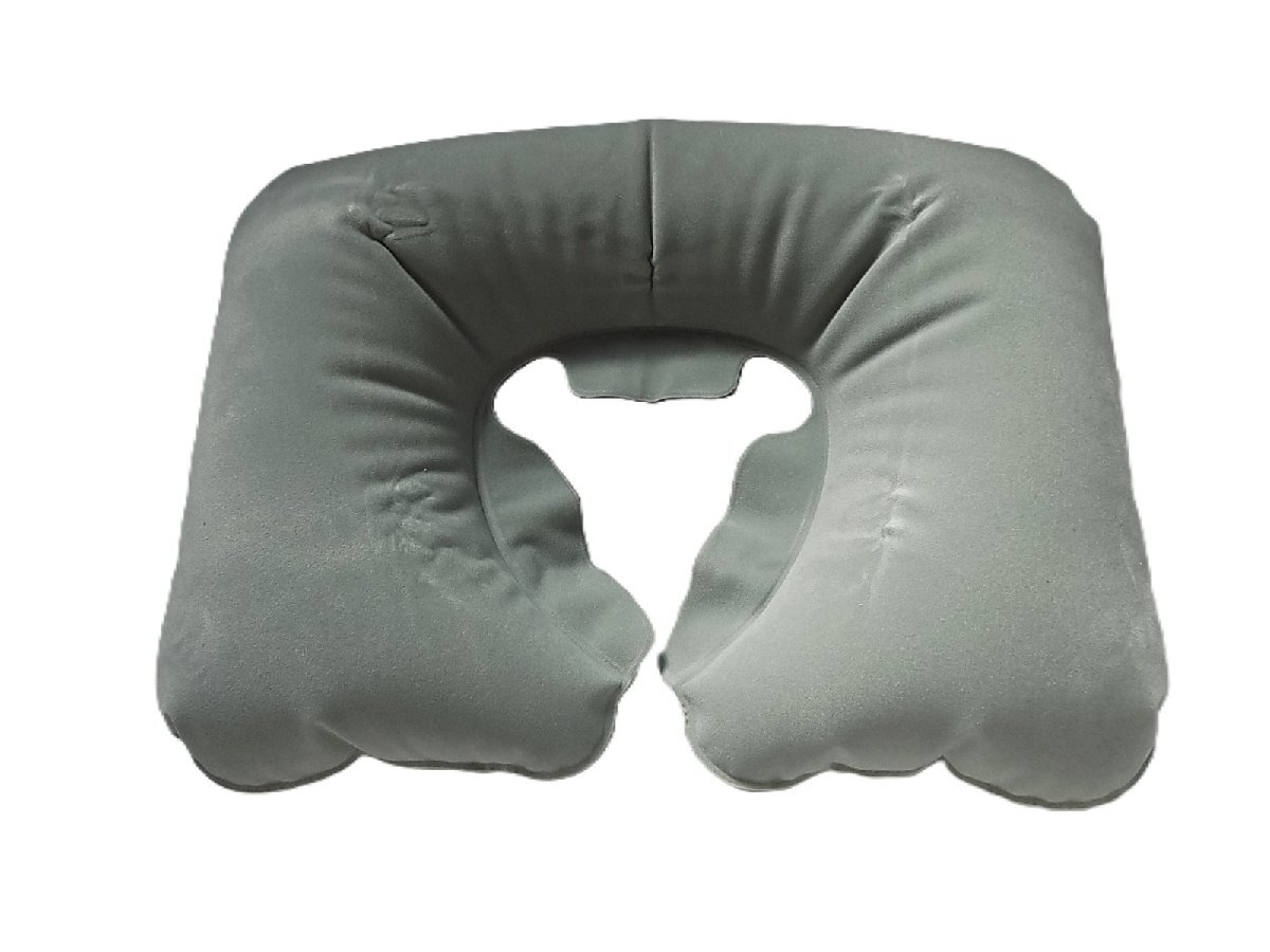 ●一円スタート●携帯コンパクト首枕/mo-K-68-5842/バス旅行/疲れない/便利/携帯/ワンタッチ/空気圧/コンパクト収納/グレー/お洒落/安い拍卖
