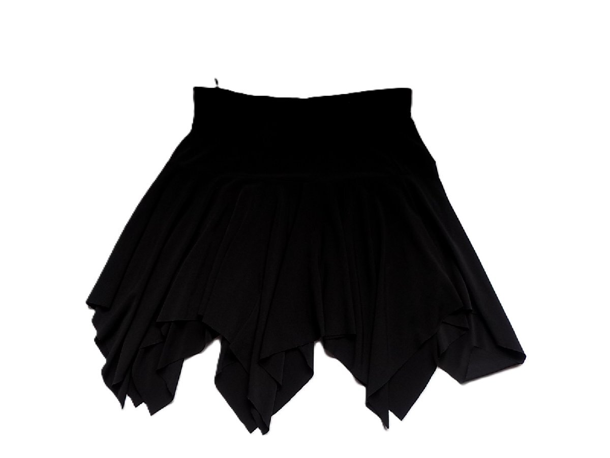 【美品】社交ダンス用 ブラック非対称スカート/mo-FH-18-6202/上質/上品/エレガンス/ステージ/ウエストゴム仕様/ラテン/ルンバ/ワルツ拍卖