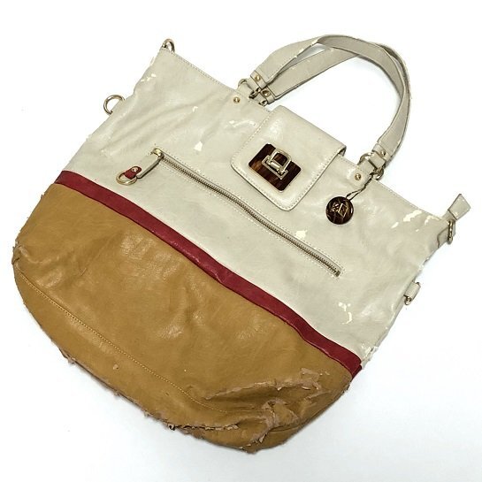 ●一円スタート●GALLARDA GALANTE ガリャルダガランテ トートバッグ /am-A-186-4037-1.2/ショルダー付/アイボリー/レザー/正規品/本物拍卖