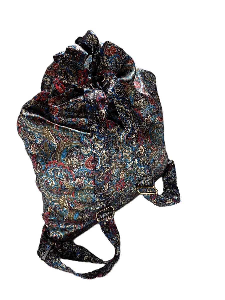 ●一円スタート●薄手 ペイズリー柄 トートバッグ型ナップザック/mo-K-73-6015/安い/きれい/お洒落/収納/運搬/コンパクト/便利/手持ち拍卖