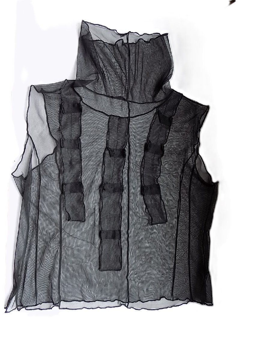 【美品】シースルー タートルネック ノースリーブチュニック/mo-FH-18-6198/お洒落/高級/上質/透け感/モダン/肌触/軽やか/着心地/重ね着拍卖