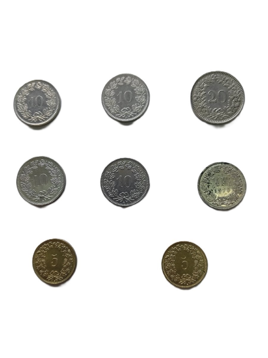 ●スイス フラン硬貨 8点まとめ売り/mo-K-73-6056/安い/通貨/お金/1.2フラン/貨幣/銭/硬貨/コレクション/集める/コイン/ラッペン/中立国拍卖