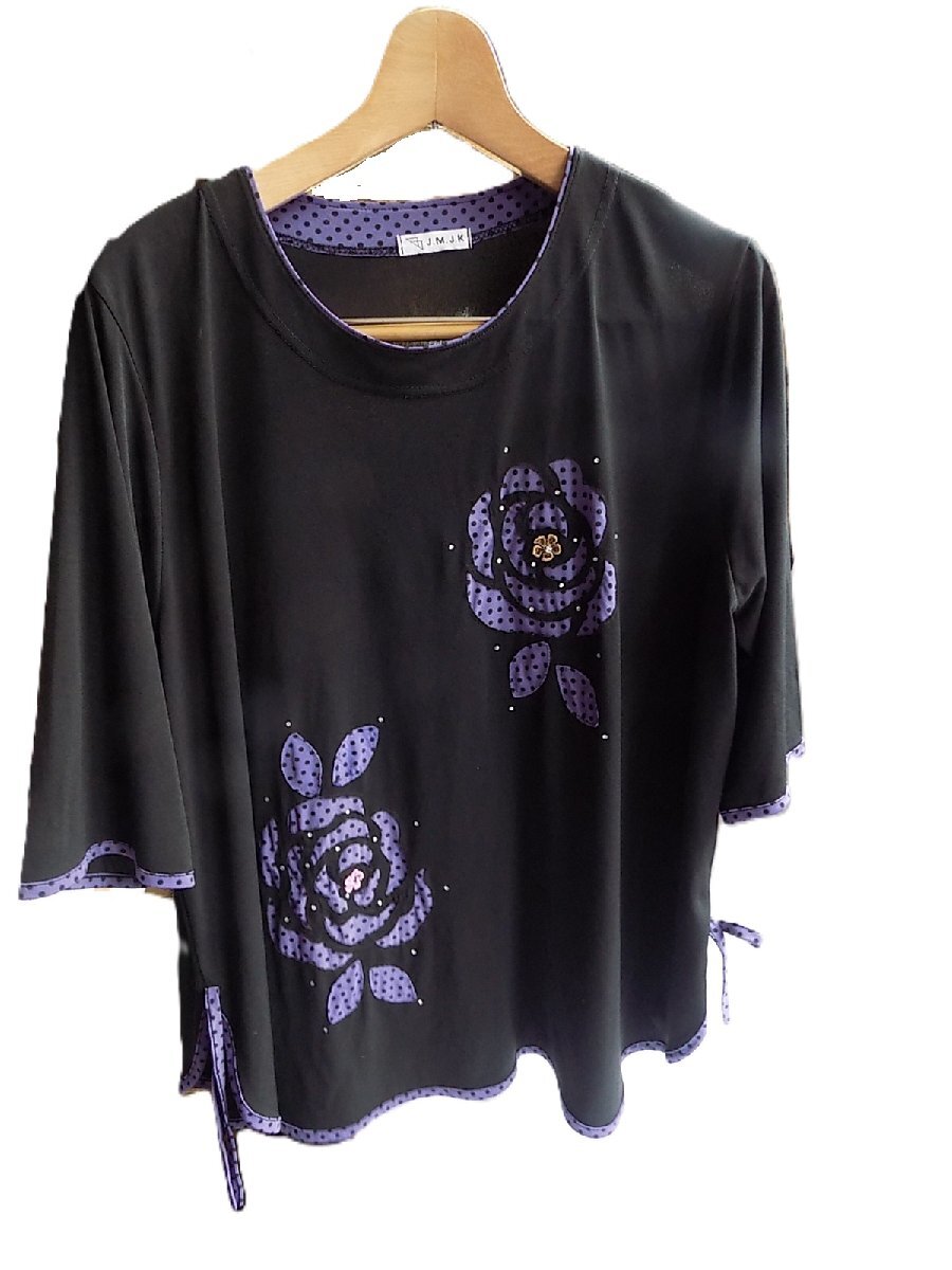 【美品】J・M・J・K 薔薇モチーフ七分袖チュニック/mo-FH-18-6205/お洒落/上質/モダン/着心地/個性的/女性らしい/華やかさ/ディテール拍卖