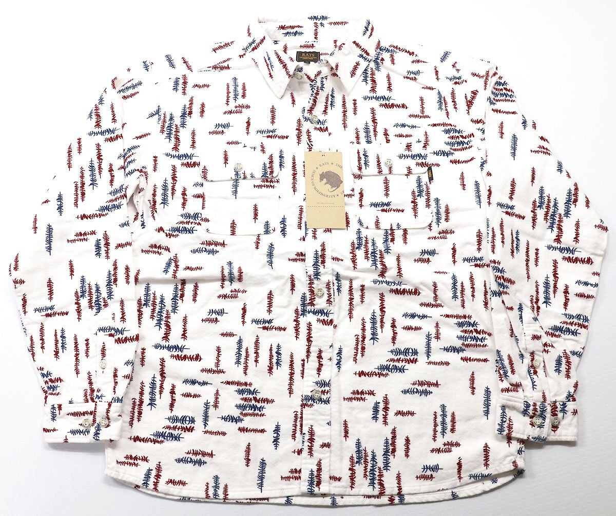 RATS (ラッツ) PRINT FLANNEL SHIRT / プリントフランネルシャツ 24'RS-1006 未使用品 ホワイト size M拍卖