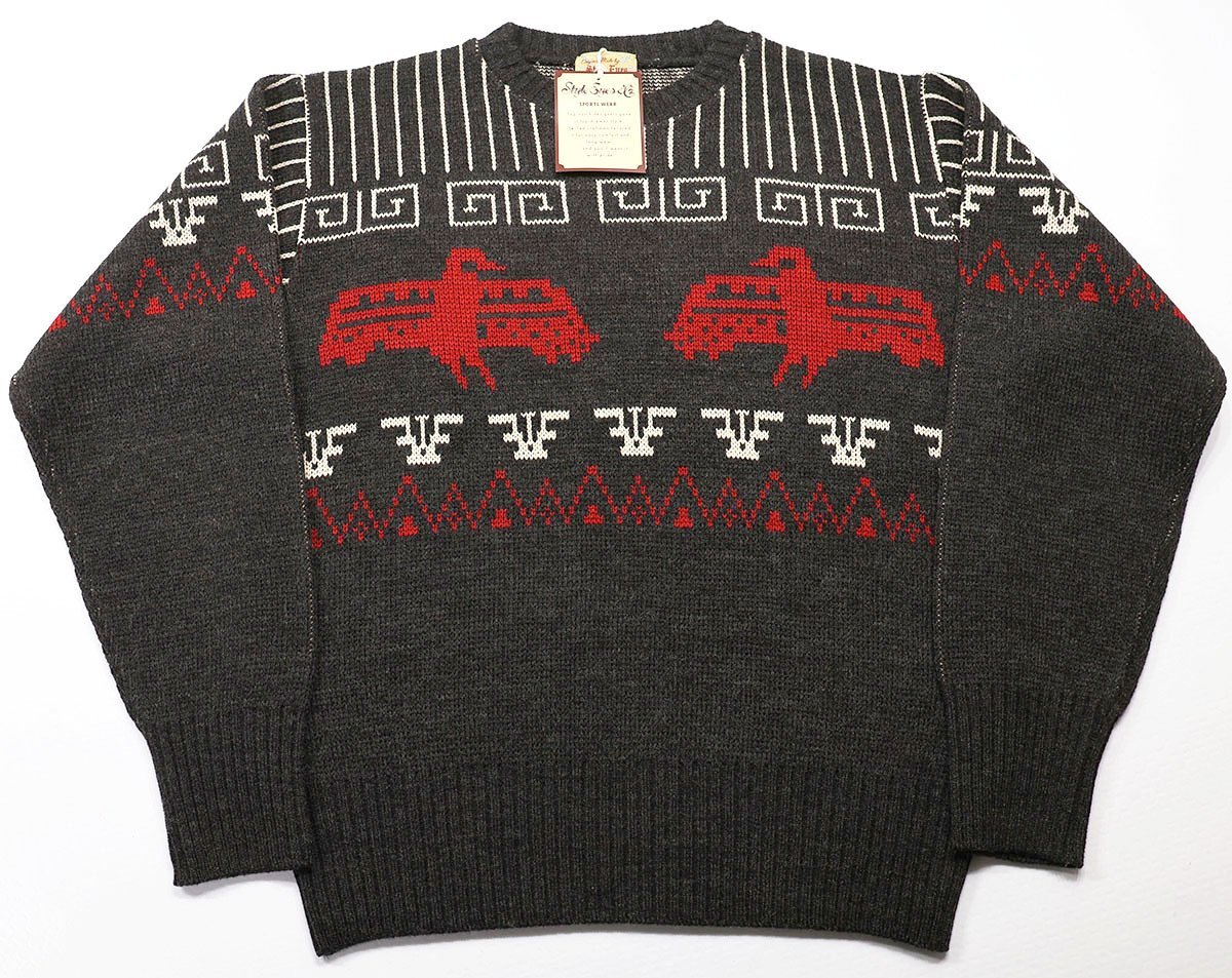 STYLE EYES (スタイルアイズ) ジャガードニット クルーネックシャツ サンダーバード SE90212 未使用品 ブラック size M / セーター拍卖