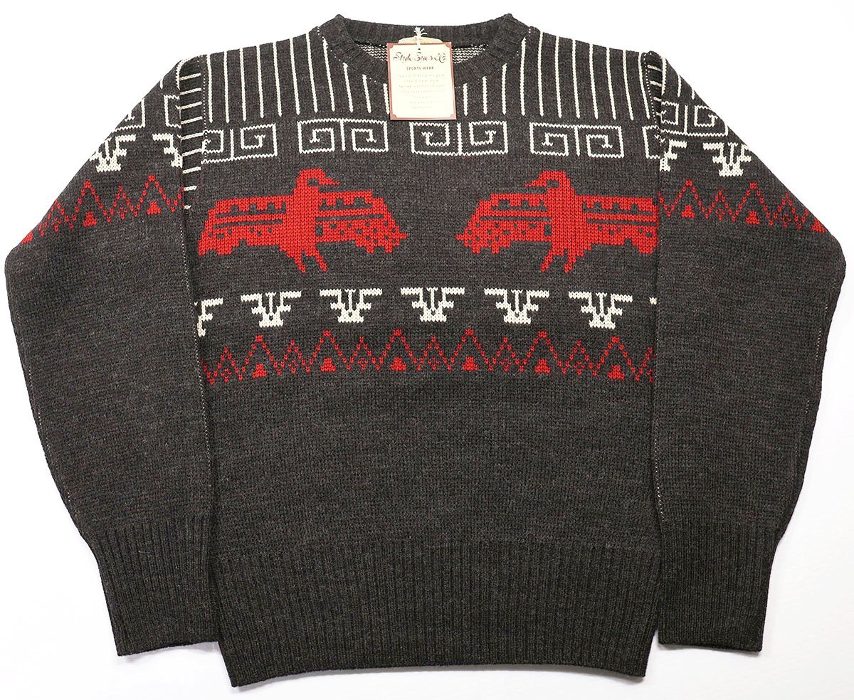 STYLE EYES (スタイルアイズ) ジャガードニット クルーネックシャツ サンダーバード SE90212 未使用品 ブラック size S / セーター拍卖