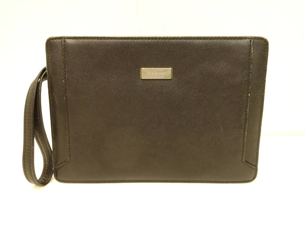 ブランド祭 バッグ祭 BURBERRY バーバリー セカンドバッグ クラッチバッグ ブラック レザー メンズ 擦れ汚れ等有り 中古品長期保管品拍卖