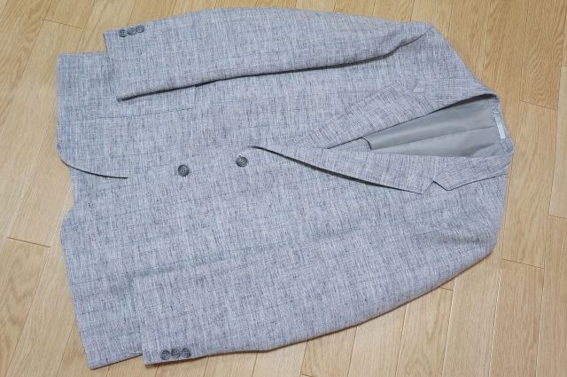 J556 即決 深喜毛織 Fukaki Universe フカキユニバース 麻ブレンド テーラードジャケット 96 A6 / 175 グレー系 日本製拍卖