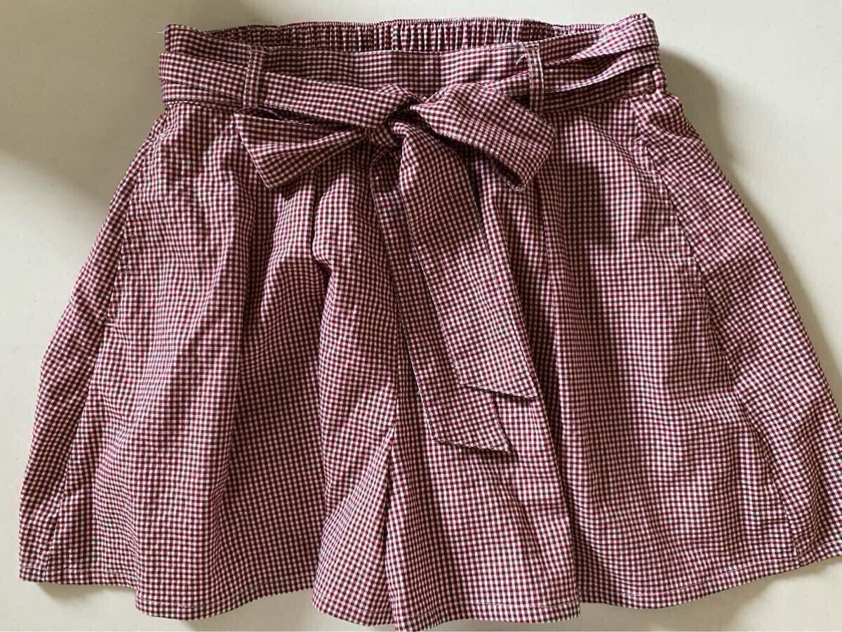 clice de paris サイズM ギンガムチェック キュロットスカート 赤 ショートパンツ ショーパン ウエストゴム ギャザー リボン拍卖