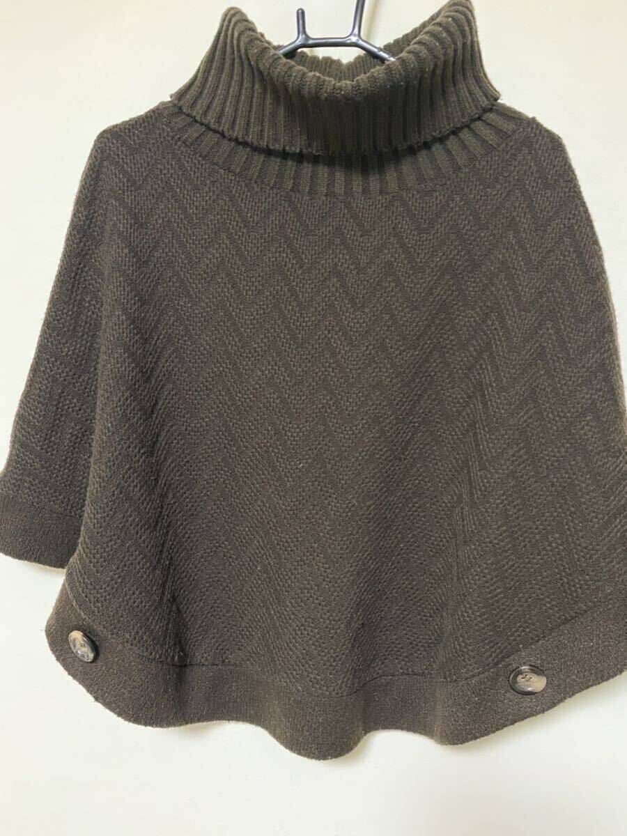 one way サイズM 匿名配送 ポンチョ ニット ブラウン リブニット拍卖