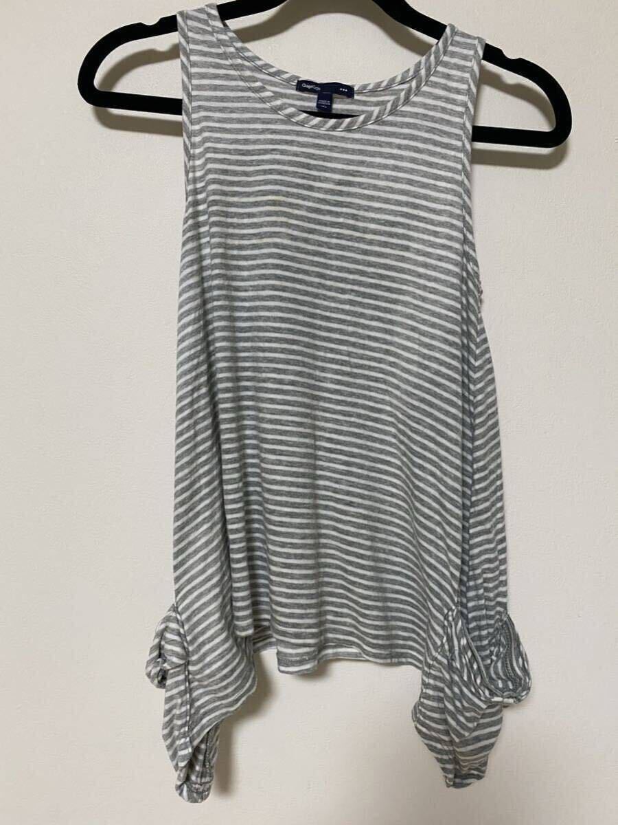 GAP kids 150サイズ 匿名配送 ロング丈ボーダー グレー 袖なしチュニック タンクトップ ジレ リボン拍卖