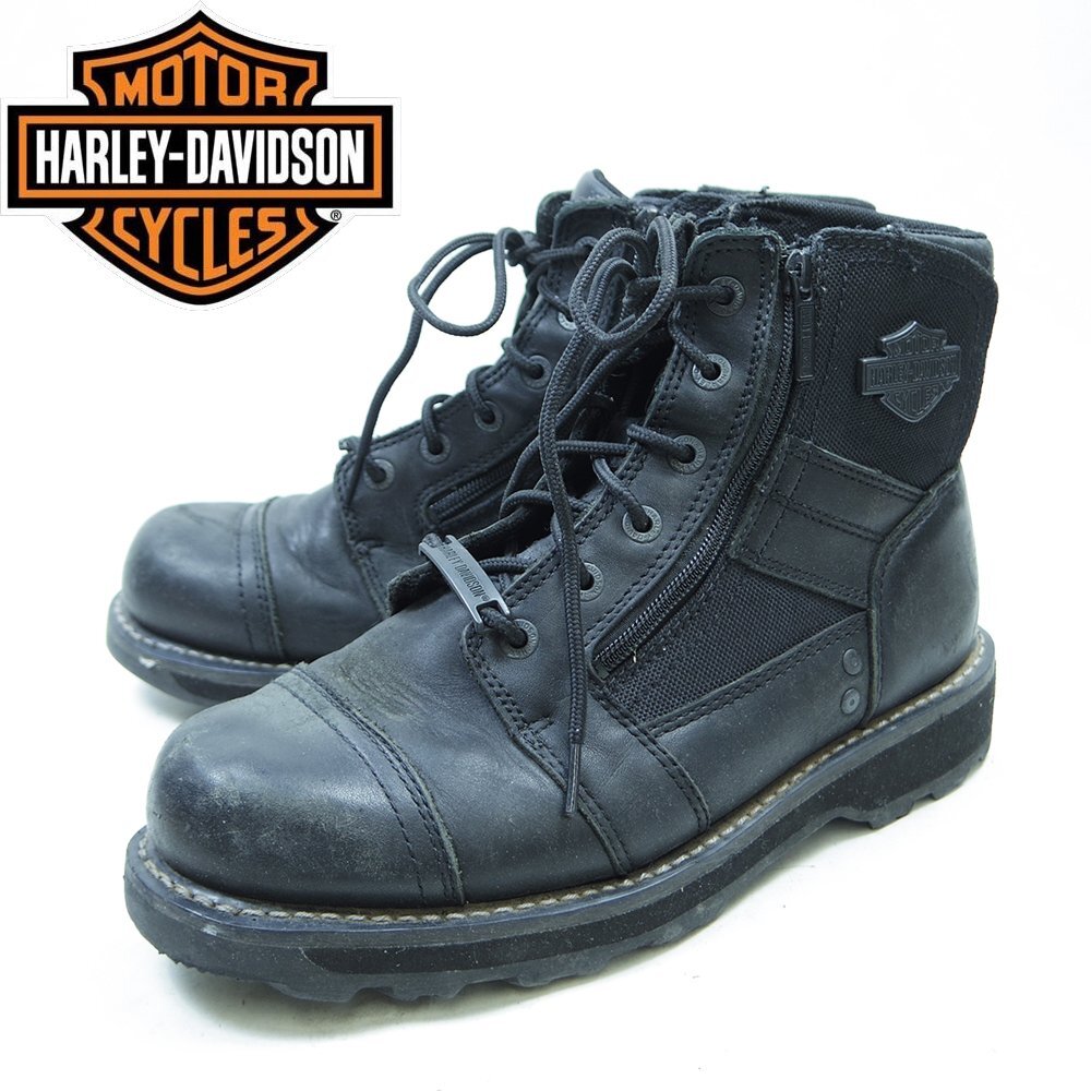 USA10-1/2M表記 28.5cm相当 Harley-Davidson ハーレーダビッドソン サイドジップブーツ バイカーブーツ 編み上げ 黒/25.10.7/P3573拍卖