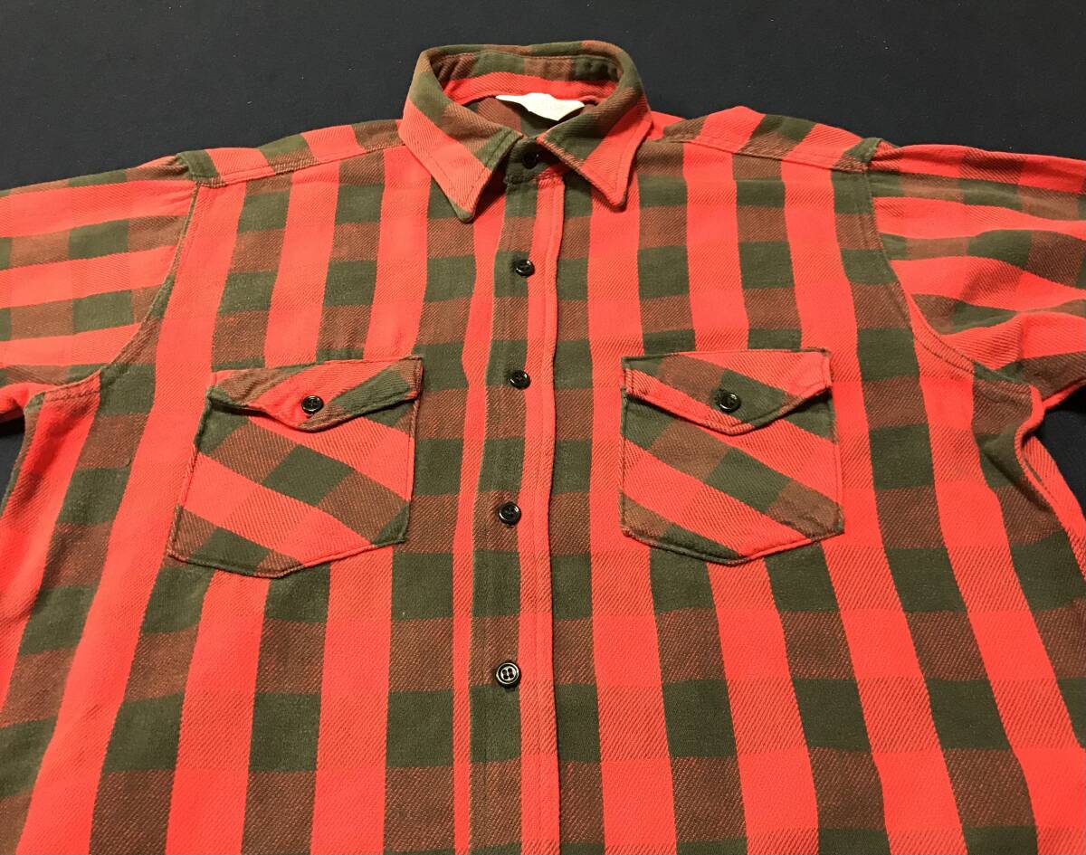 USA製 70s FROSTPROOF フロストプルーフ ブロックチェック ネルシャツ (赤/黒) sizeL ★ 良好美品 / ビンテージ アメリカン拍卖