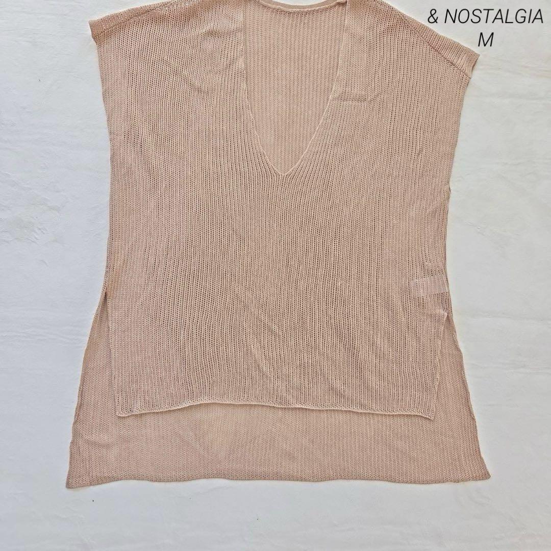 & NOSTALGIA 半袖ニット M チュニック Vネック アシンメトリーヘム拍卖