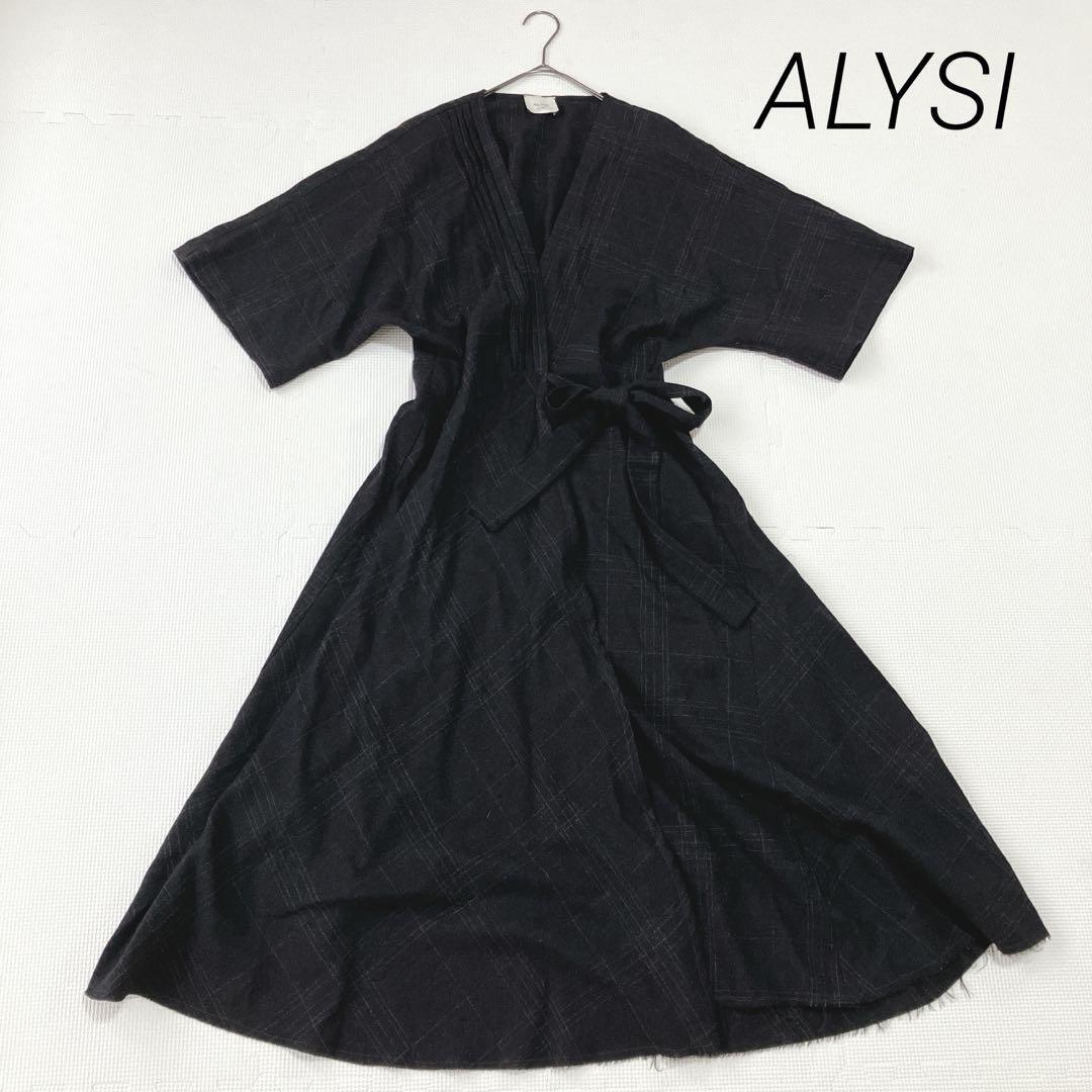 ALYSI ヴァージンウール ミディカーディガン ワンピース風 イタリア製 黒拍卖