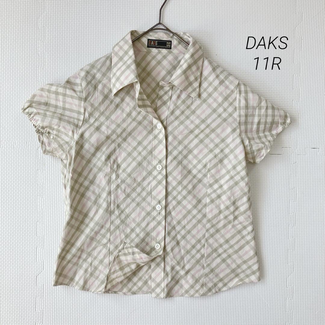 美品ダックス DAKS 11R チェック柄シャツ 半袖 S相当 くすみカラー拍卖