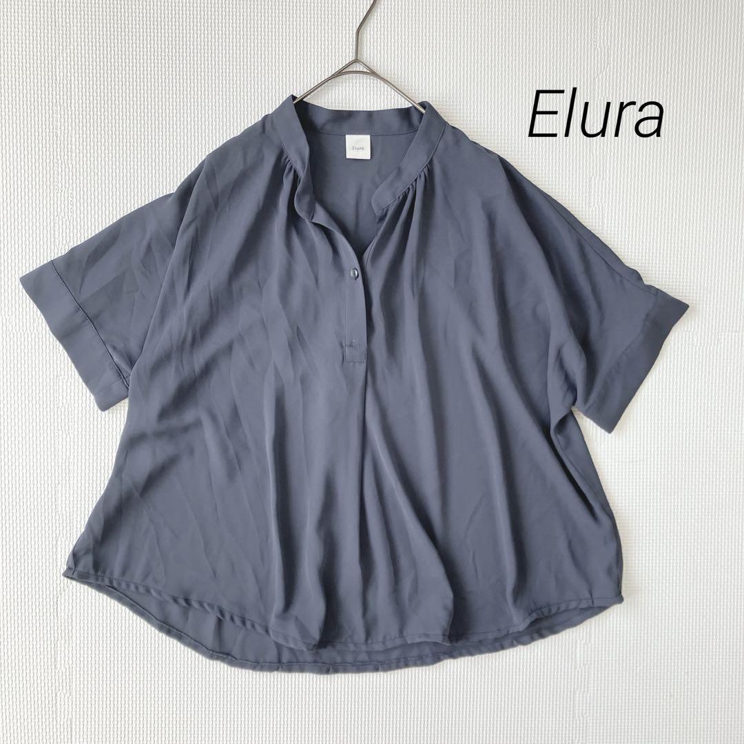 美品 エルーラ Elura ブラウス シャツ M-L相当 透け感 ダークグレー拍卖