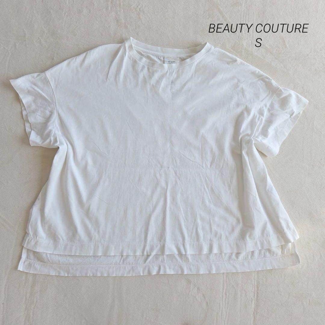 美品BEAUTY COUTURE カットソー S コットン 白 アシメヘム拍卖