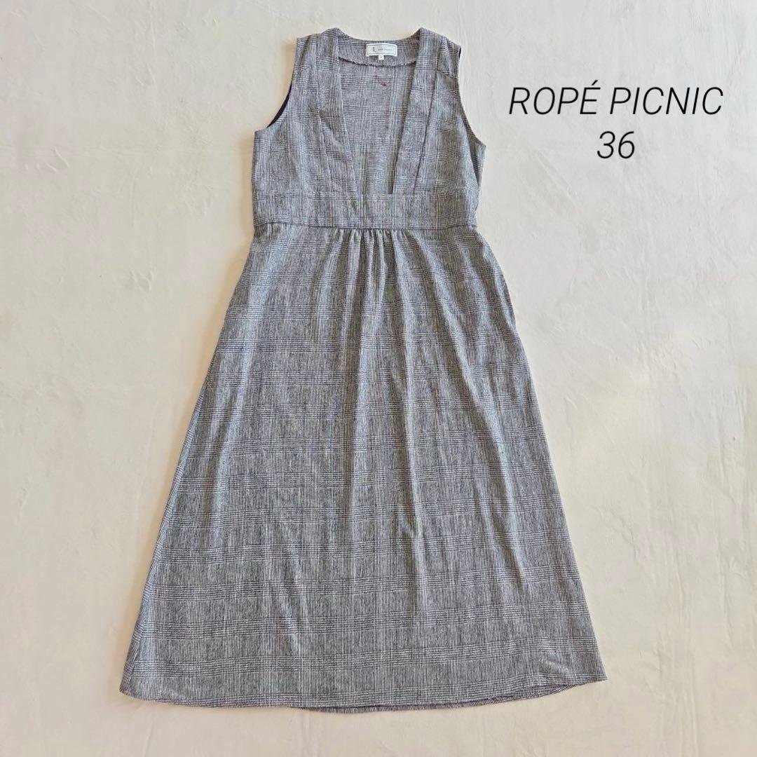 ロペピクニック ワンピース S-M相当 グレンチェック柄 ノースリーブ 黒白拍卖