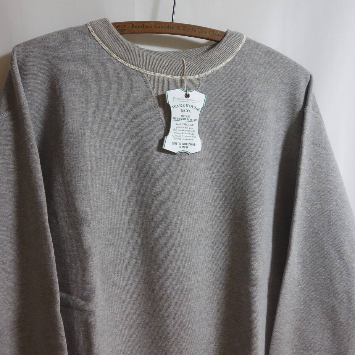 【タグ付き ウエアハウス Lot.401 セットイン クルーネック スウェット 38】吊り編み 丸胴 両V 杢グレー ヘザーグレー 無地 WAREHOUSE拍卖