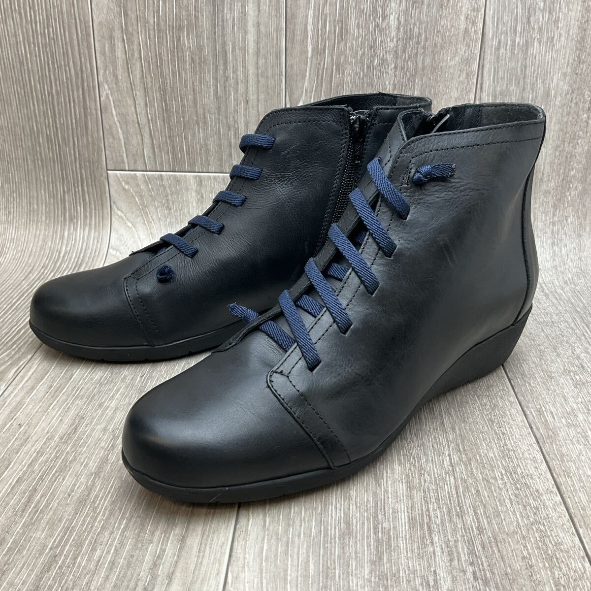 【アウトレット】スペイン製レディースショートブーツ◆ブラック◆サイズ41(25.5cm) 婦人革靴 本革 SPAIN 黒 サイドジップ拍卖