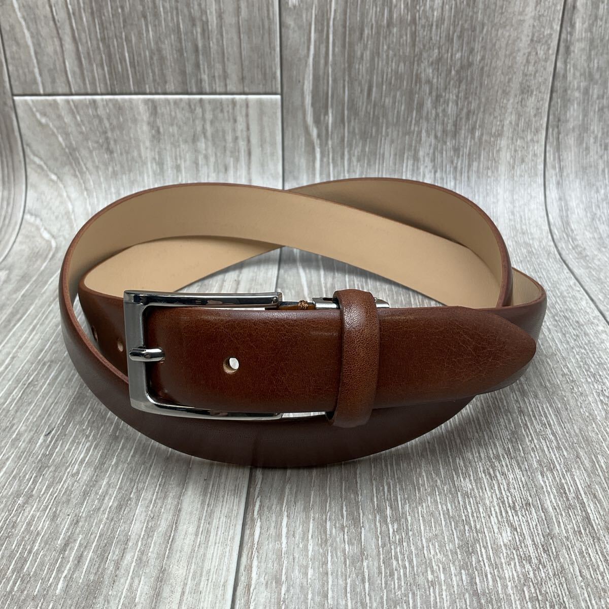 【アウトレット】MADE IN ITALY牛革カラーコンビレザーベルト◆ブラウン茶 紳士メンズ イタリア製 30mm ビジカジ拍卖