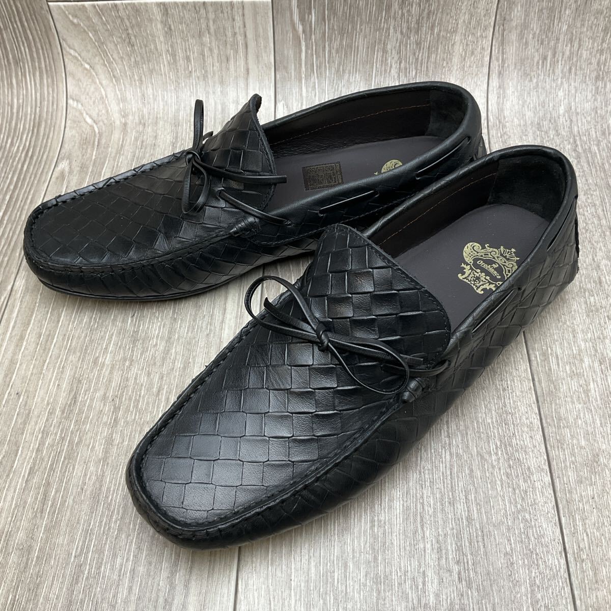 美中古!Orobianco◆型押しドライビングシューズ◆ブラック◆サイズ40(25.0cm)◆オロビアンコ紳士革靴イタリア製デッキシューズ拍卖