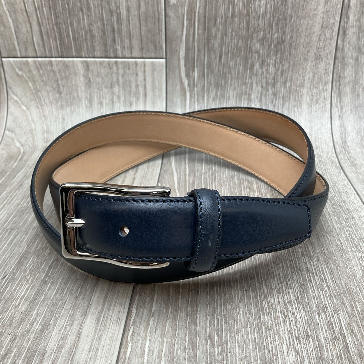 【アウトレット】MADE IN ITALY牛革レザーベルト◆ネイビー 紳士メンズ イタリア製 30mm ビジカジ拍卖