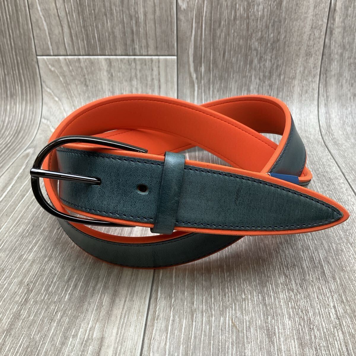 【アウトレット】MADE IN ITALY牛革レザーベルト◆ブルー/オレンジ 紳士メンズ イタリア製 ビジカジ STEFANO CORSINI拍卖